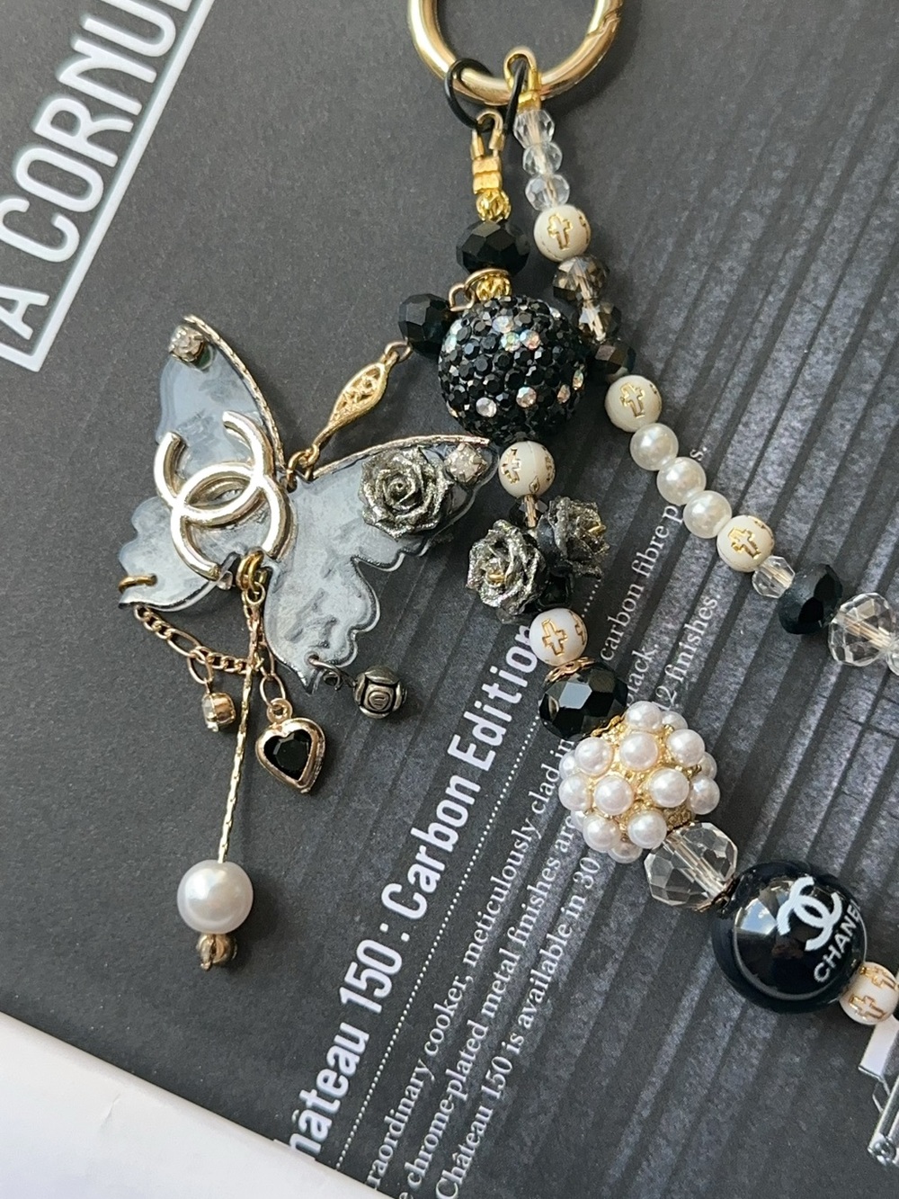 Black and Gold Beaded Bag Charm - Designer Inspired - Picture 5 of 8
